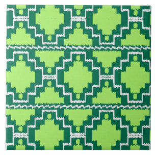 Azulejo De Cerâmica Padrão Ikat Aztec - Floresta e Verde limão
