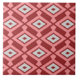 Azulejo De Cerâmica Padrão Ikat - Borgonha, Cinza e coral