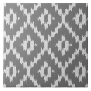 Azulejo De Cerâmica Padrão Ikat - Carvão e cinzas prateadas