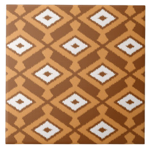 Azulejo De Cerâmica Padrão Ikat - Castanho, ferrugem e creme