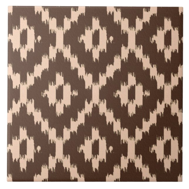 Azulejo De Cerâmica Padrão Ikat - Chocolate e pêssego pálido (Frente)