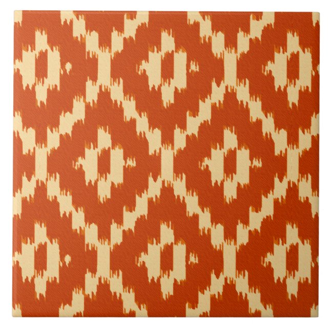 Azulejo De Cerâmica Padrão Ikat - laranja mandarina e coral (Frente)