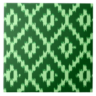 Azulejo De Cerâmica Padrão Ikat - Verde-pinho e verde-pálido