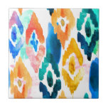 Azulejo De Cerâmica Padrão Ikat Watercolor<br><div class="desc">Um lindo padrão de água-coloração aquática artístico é apresentado neste azulejo cerâmico. As cores são ricas em matiz e o padrão é ligeiramente abstrato.</div>