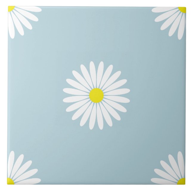 Azulejo De Cerâmica Padrão Ilustrativo de Lg do Daisies no Azul Pálido (Frente)