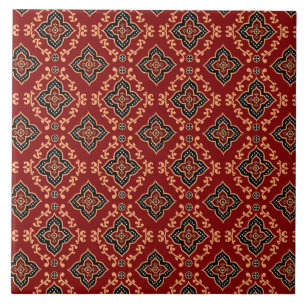 Azulejo De Cerâmica Padrão Indiano Geométrico Vermelho