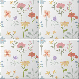 Azulejo De Cerâmica Padrão Invisível de Cores Aquáticas Selvagens Flor