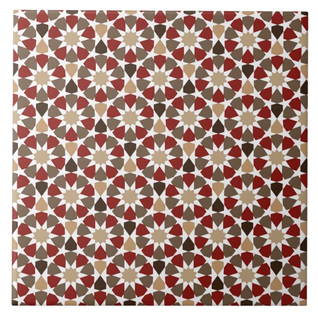 Azulejo De Cerâmica Padrão Islâmico De Vermelho E Motif Geométrico (Frente)