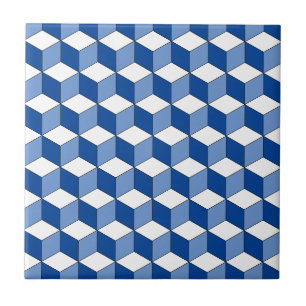 Azulejo De Cerâmica Padrão Isométrico Azul Monocromático