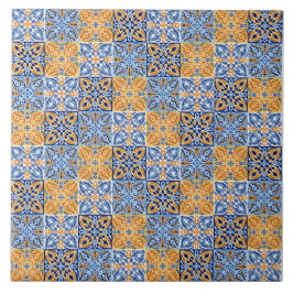 Azulejo De Cerâmica Padrão italiano azul e marrom elegante amarelo