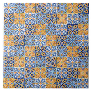 Azulejo De Cerâmica Padrão italiano azul e marrom elegante amarelo