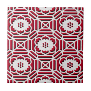 Azulejo De Cerâmica Padrão japonês floral Shokkoumon vermelho escuro