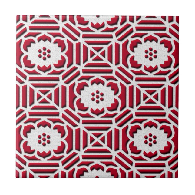 Azulejo De Cerâmica Padrão japonês floral Shokkoumon vermelho escuro (Frente)