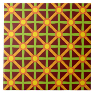 Azulejo De Cerâmica Padrão Laranja Verde e Amarelo Inspirado no Retro