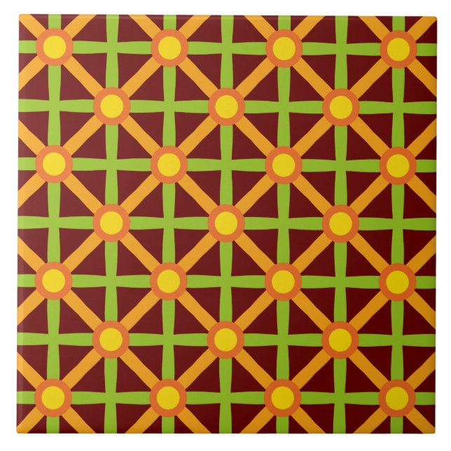 Azulejo De Cerâmica Padrão Laranja Verde e Amarelo Retroinspirado (Frente)