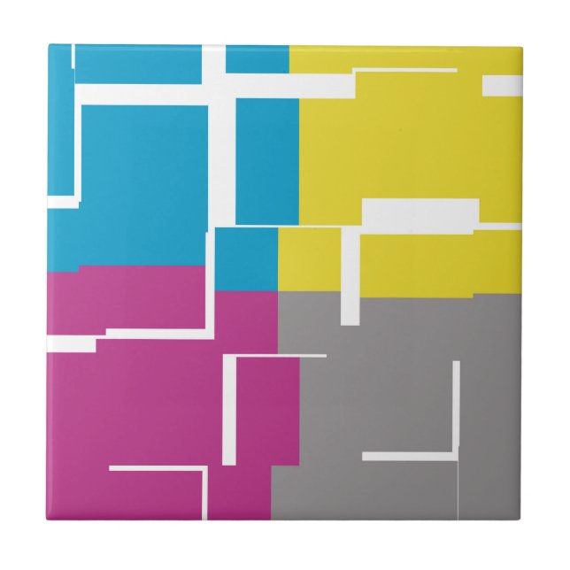 Azulejo De Cerâmica Padrão legal de Cinza Amarelo Azul Roxo (Frente)