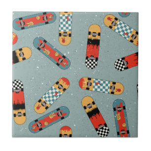 Azulejo De Cerâmica Padrão Legal sem costura azul de skate retroativo