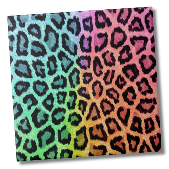 Azulejo De Cerâmica Padrão-Leopardo Colorido Chic (Glam Trendy Colorful Rainbow Leopard Animal Print ceramic tile)