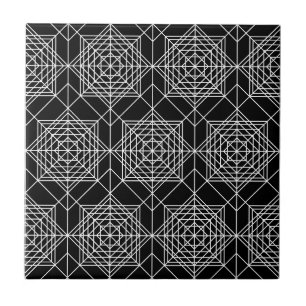 Azulejo De Cerâmica Padrão Linear Preto e Branco da Vintage - Preto