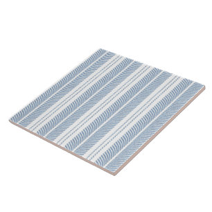 Azulejo De Cerâmica Padrão Listrado de Xadrez Azul Suave com Samambaia
