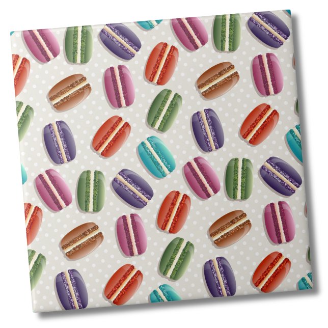 Azulejo De Cerâmica Padrão Macaron Francês Bonito (Colorful Cute Trendy French Macaron Cookie Pattern Ceramic Tile)