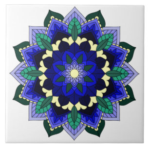 Azulejo De Cerâmica Padrão Mandala 02 em azul escuro
