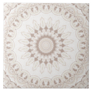 Azulejo De Cerâmica Padrão Mandala Bege e Creme