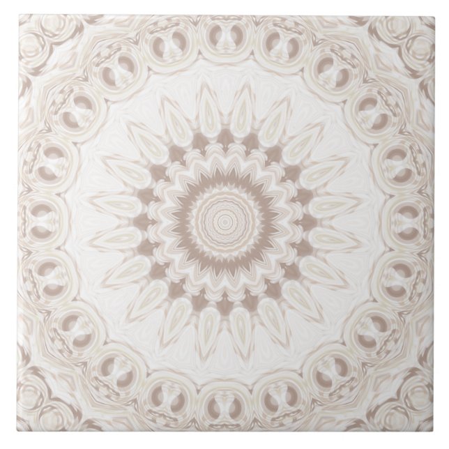 Azulejo De Cerâmica Padrão Mandala Bege e Creme (Frente)