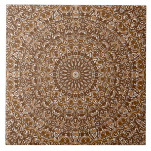 Azulejo De Cerâmica Padrão Mandala Marrom e Branco Chocolate