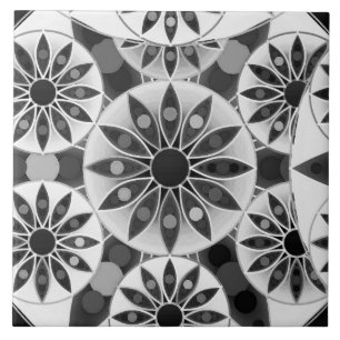 Azulejo De Cerâmica Padrão Mandala, preto, branco e cinzas / cinzas
