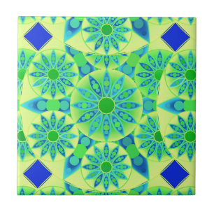 Azulejo De Cerâmica Padrão Mandala, turquesa, azul, verde limão