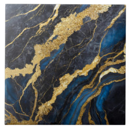 Azulejo De Cerâmica Padrão Marble Azul com Dourado