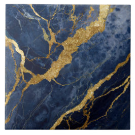 Azulejo De Cerâmica Padrão Marble Azul com Dourado