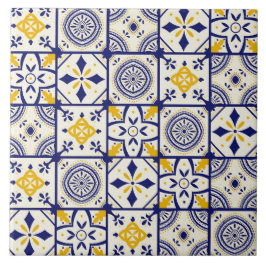 Azulejo De Cerâmica Padrão marroquino em azul, amarelo, creme