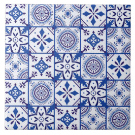 Azulejo De Cerâmica Padrão marroquino em azul, branco e preto