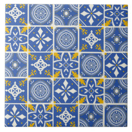 Azulejo De Cerâmica Padrão marroquino em azul lacrimogêneo, amarelo, c