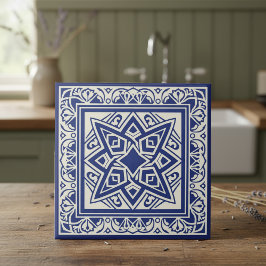 Azulejo De Cerâmica Padrão Mediterrâneo Clássico Pat#18 Azul Marinho I