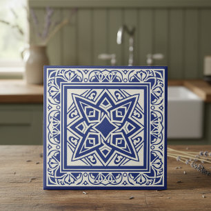Azulejo De Cerâmica Padrão Mediterrâneo Clássico Pat#18 Azul Marinho I