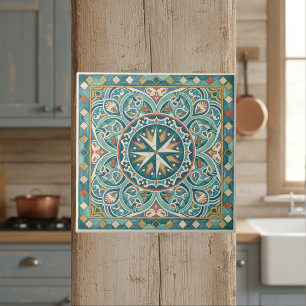 Azulejo De Cerâmica Padrão Mediterrâneo Colorido Pat#7 Teal ID1195
