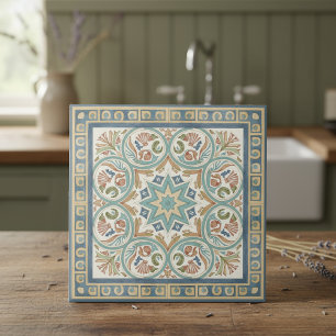 Azulejo De Cerâmica Padrão Mediterrâneo Colorido Pat#9 Azul Turquesa I