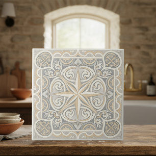 Azulejo De Cerâmica Padrão Mediterrâneo Neutro Pat#12 Greige ID1195