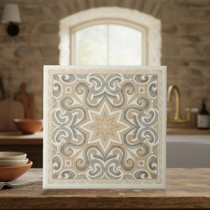 Azulejo De Cerâmica Padrão Mediterrâneo Neutro Pat#15 Bege ID1195