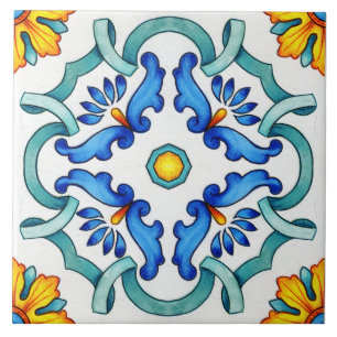 Azulejo De Cerâmica Padrão Mediterrâneo Ornamental Botânico