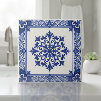 Azulejo De Cerâmica Padrão Mediterrâneo Pat#10 Azul Marfim ID1195