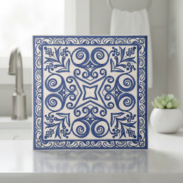 Azulejo De Cerâmica Padrão Mediterrâneo Pat#5 Azul Marfim ID1195