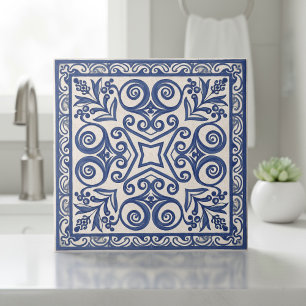 Azulejo De Cerâmica Padrão Mediterrâneo Pat#5 Azul Marfim ID1195