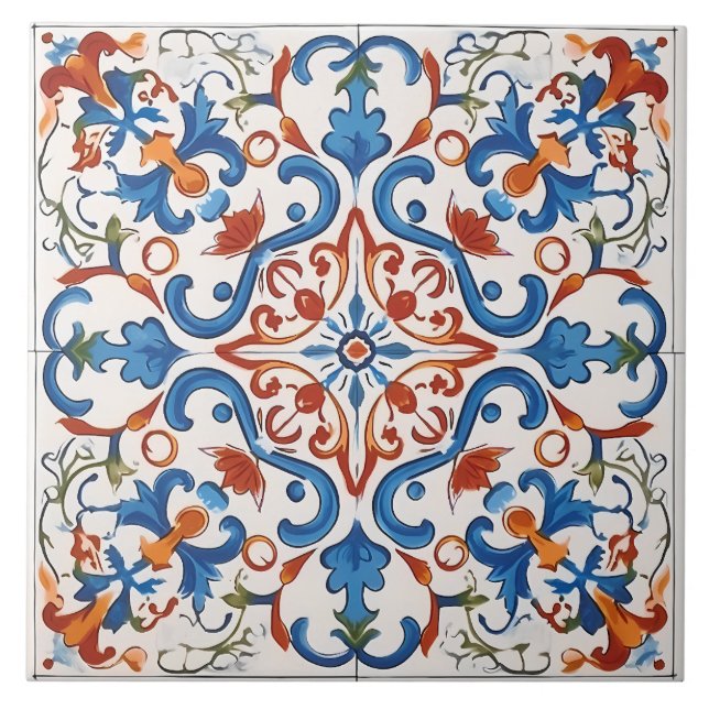 Azulejo De Cerâmica Padrão mediterrânico italiano Vintage (Frente)