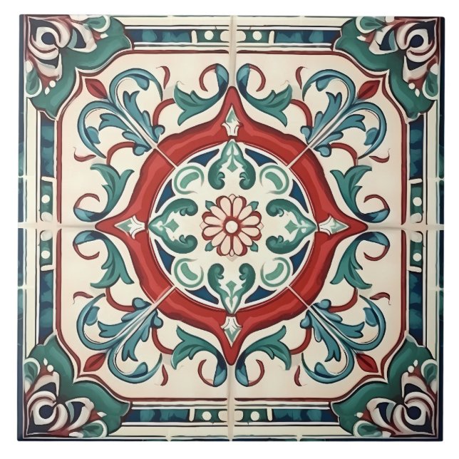 Azulejo De Cerâmica Padrão mediterrânico italiano Vintage (Frente)