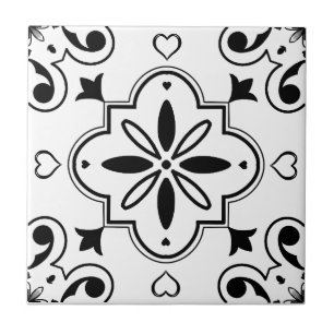 Azulejo De Cerâmica Padrão mediterrânico moderno preto e branco