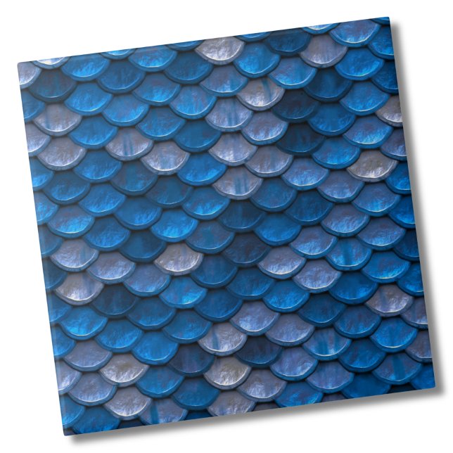 Azulejo De Cerâmica Padrão metálico azul elegante (Stylish Metallic Blue Mermaid Fish Scales Pattern ceramic tile)